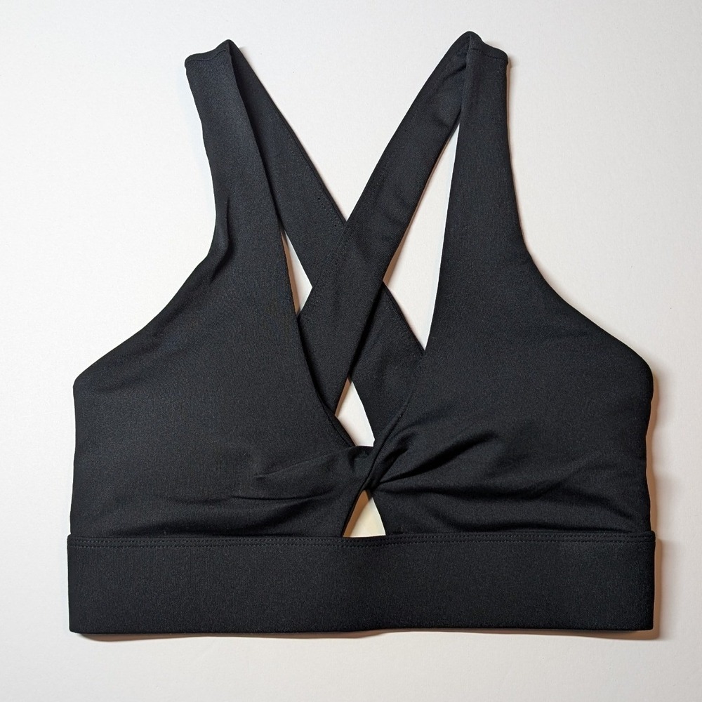Fabletics Oasis Twist-Front Sports Bra NEW Women XS Black Crisscross Back